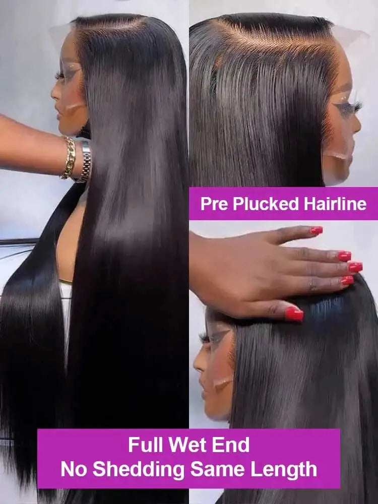 Perruque Lisse Bone Straight 250% Sans Colle — Lace Front HD 13x6 Cheveux Brésiliens 40 à 42 Pouces