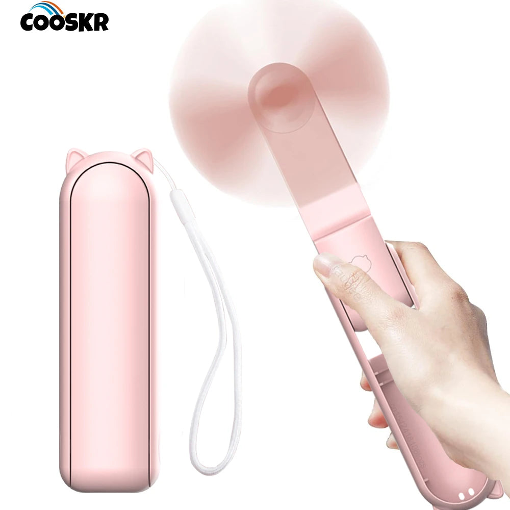 Mini Ventilateur Portable Rechargeable USB – 3 Vitesses, Pliable avec Batterie Intégrée 2000mAh