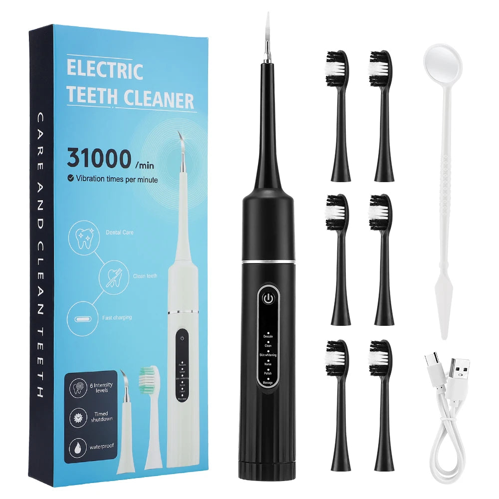 Nettoyeur Dentaire Électrique 6 Modes – Portable, Vibration Haute Fréquence, Blanchiment