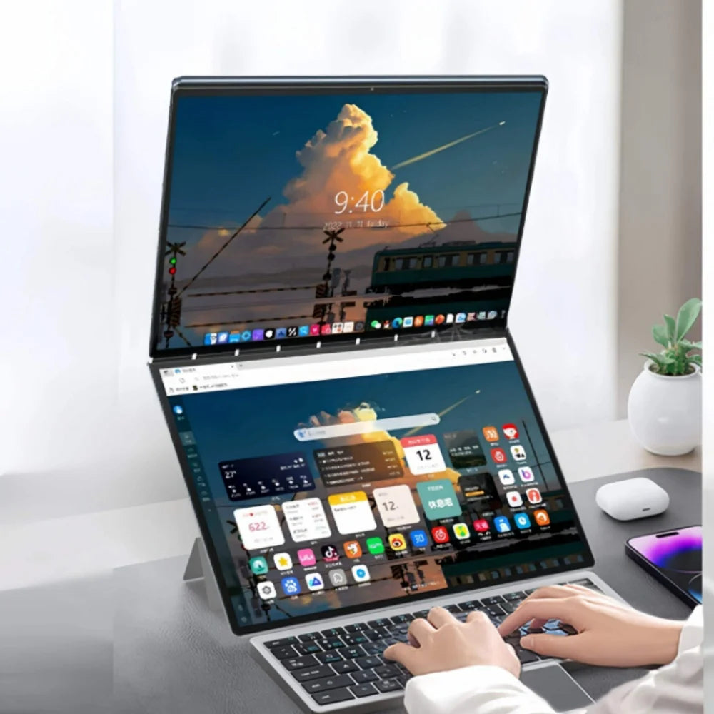 PC Portable Double Écran 14" — Intel N100, 16 Go RAM, 128 Go à 1 To SSD, Écran Tactile, Windows 11