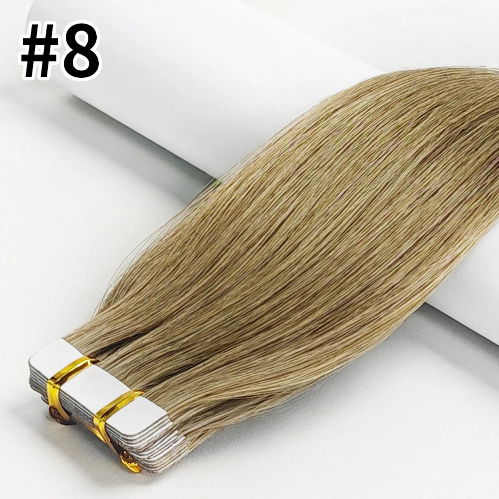 Extensions Tape-In Cheveux Humains Remy Lisse — 20 Pièces Seamless Skin Weft Noir Naturel