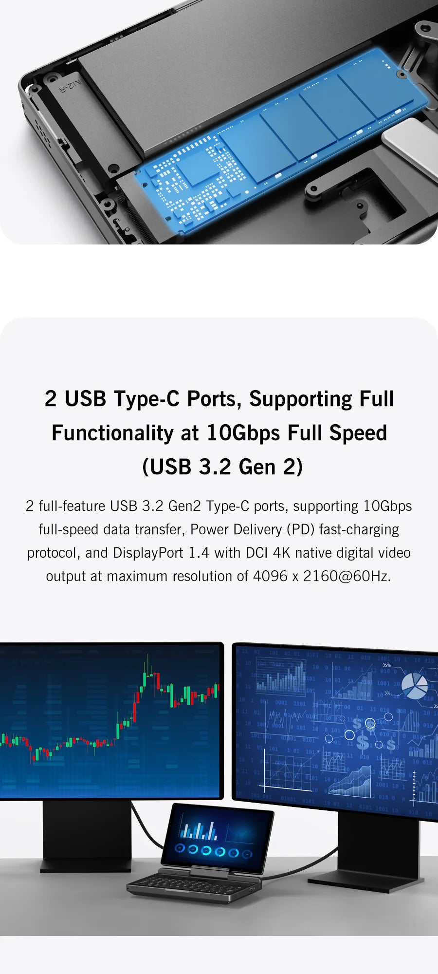 Mini PC Portable GPD MicroPC 2 — Intel Core i3-N350, 16 Go RAM, 512 Go SSD, Écran 7", Windows 11