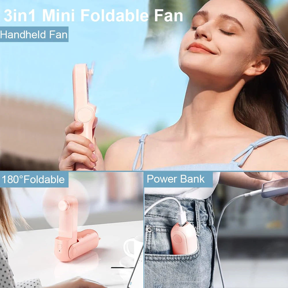 Mini Ventilateur Portable Rechargeable USB – 3 Vitesses, Pliable avec Batterie Intégrée 2000mAh