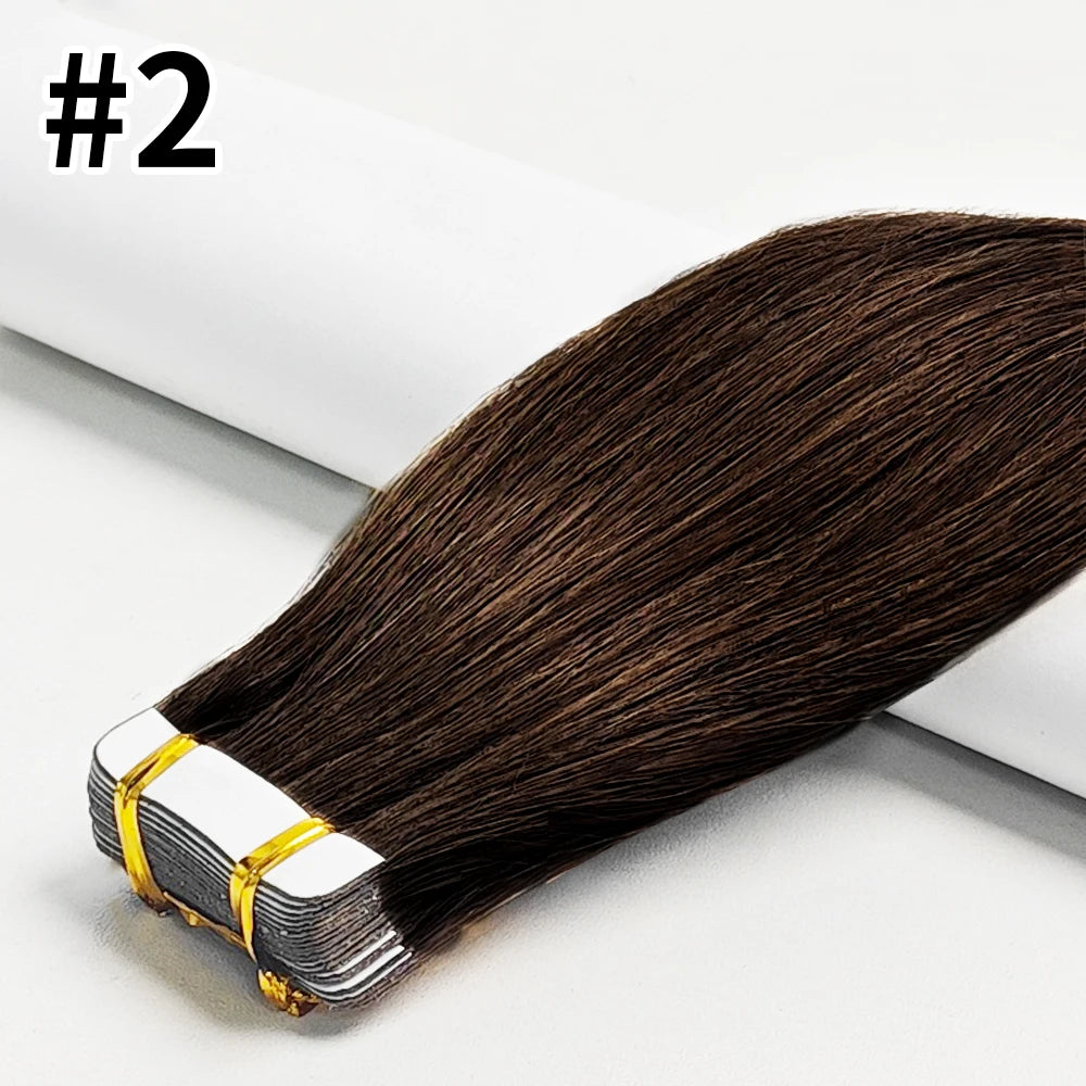 Extensions Tape-In Cheveux Humains Remy Lisse — 20 Pièces Seamless Skin Weft Noir Naturel