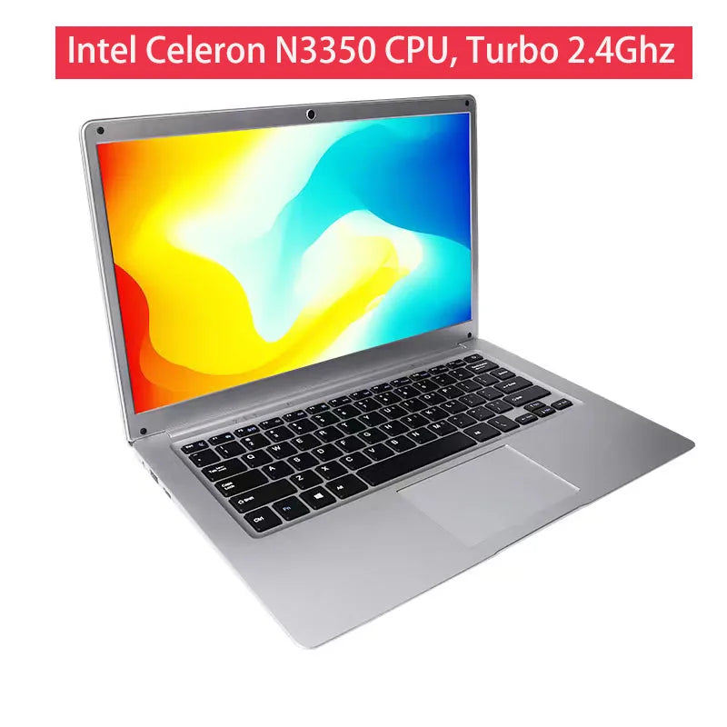 Ordinateur Portable Étudiant GMOLO 14" 2026 — Intel Celeron N3350, 4/6 Go RAM, SSD 64Go/256Go, WiFi, Bluetooth, Windows 10