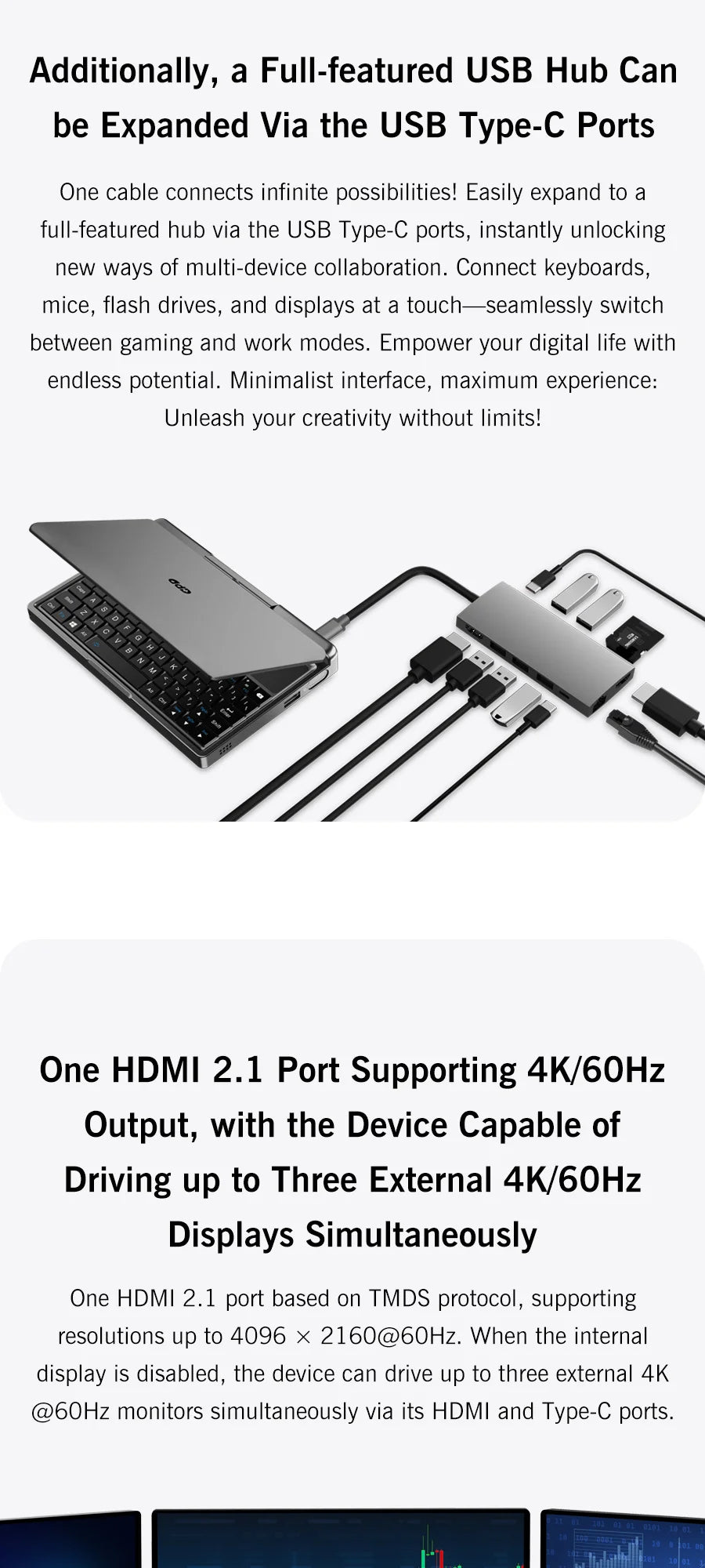 Mini PC Portable GPD MicroPC 2 — Intel Core i3-N350, 16 Go RAM, 512 Go SSD, Écran 7", Windows 11