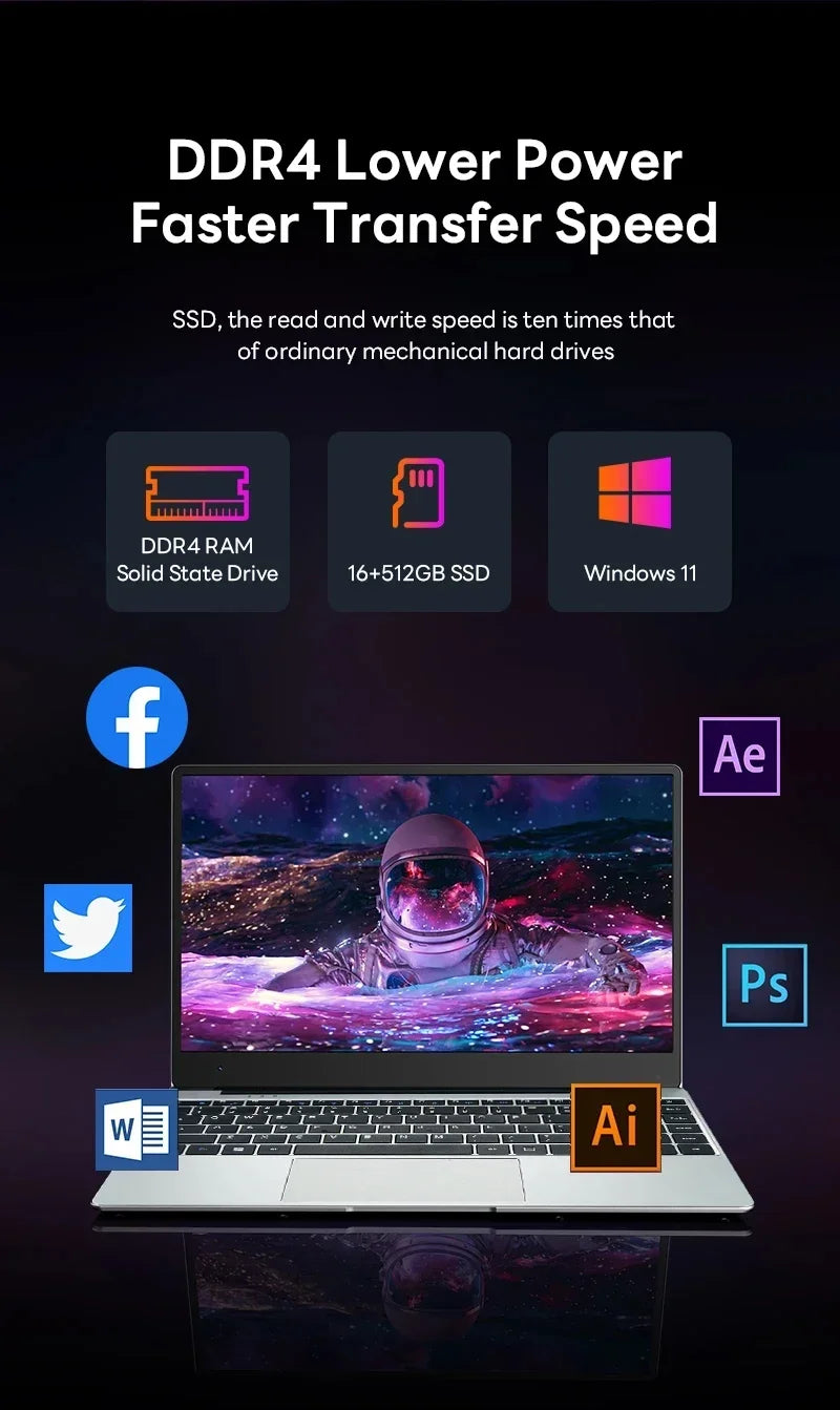 Ordinateur Portable 14.1" FUCHU — Intel Core i9-10980HK, 16 Go DDR4, SSD 1To/2To, Full HD, Windows 11