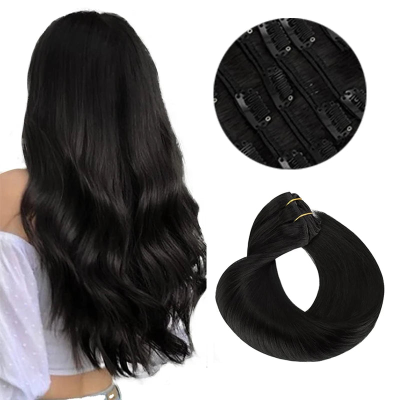 Extensions Clip-In Cheveux Humains Remy — Balayage Brun Naturel, Miel & Ombré 14 à 22 Pouces