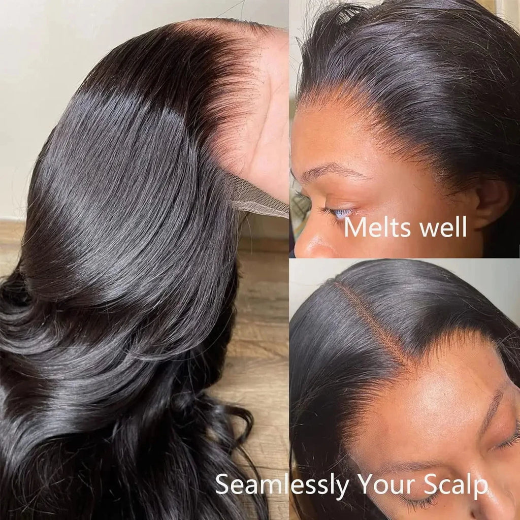 Perruque Body Wave Noir Naturel 180% — Lace Front HD 13x4 Cheveux Brésiliens Pré-Épilée