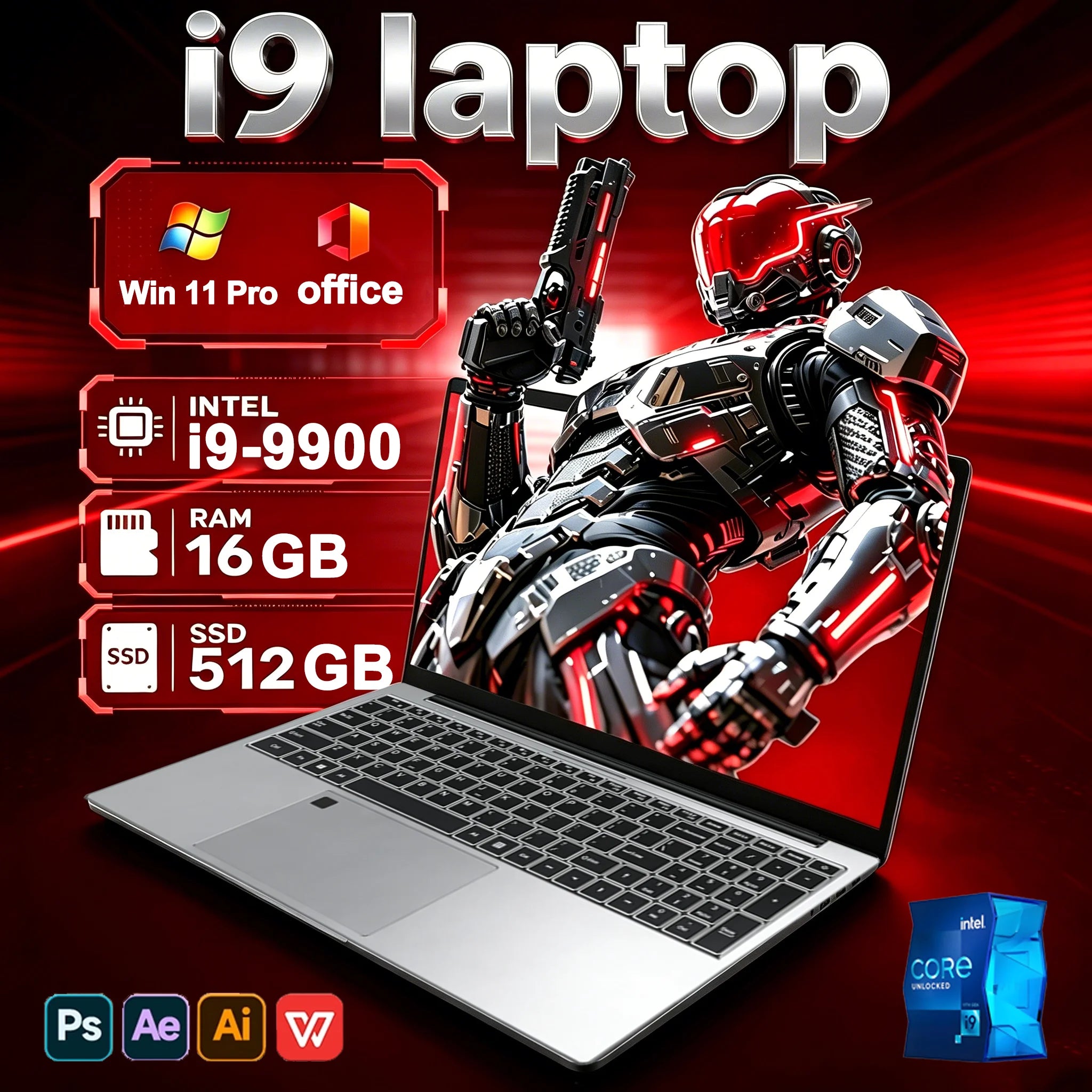 PC Portable Gaming FUCHU 15.6" Intel Core i9-9900 — Empreinte, Clavier Rétroéclairé, 16 Go DDR4, SSD 1To, 90Hz, Windows 11