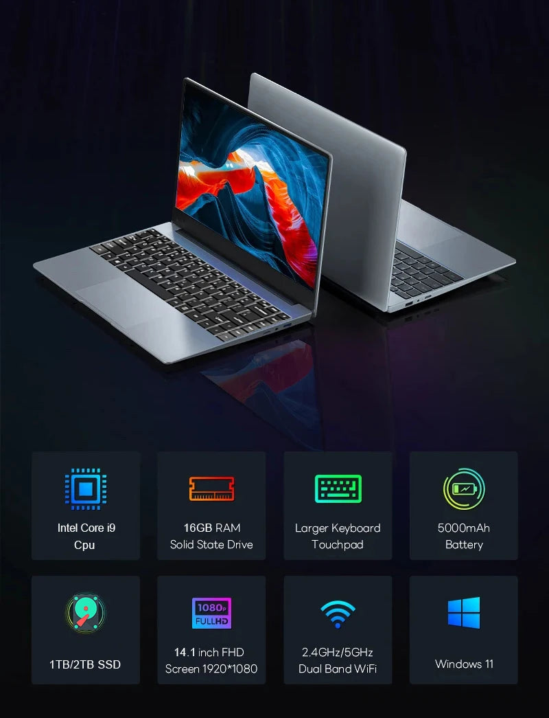 Ordinateur Portable 14.1" Intel Core i9-10980HK — Écran 4K, 16 Go RAM, SSD 1To/2To, Windows 11