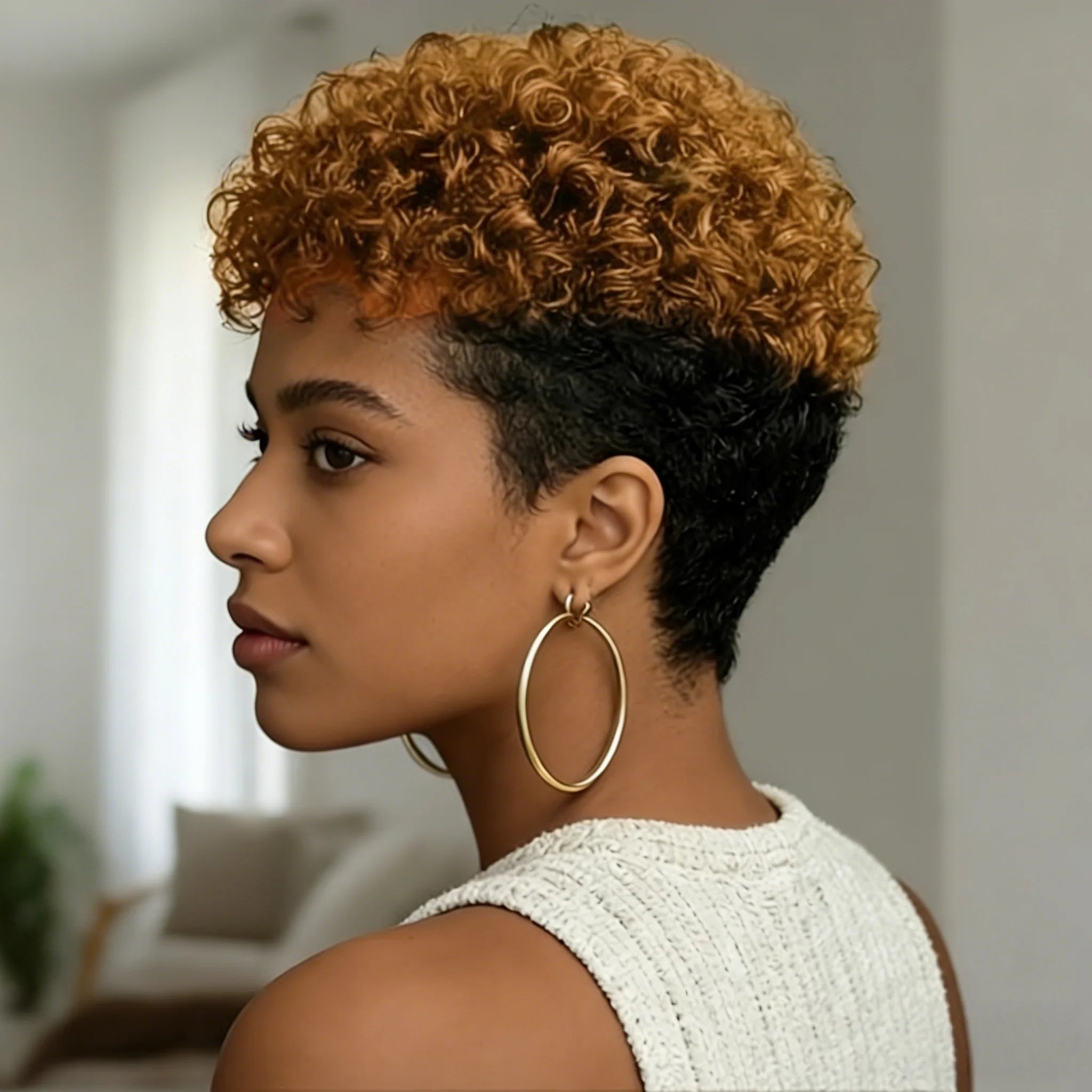 Perruque Pixie Cut Kinky Curly Courte — Cheveux Birmans Remy 6 Pouces Machine Made