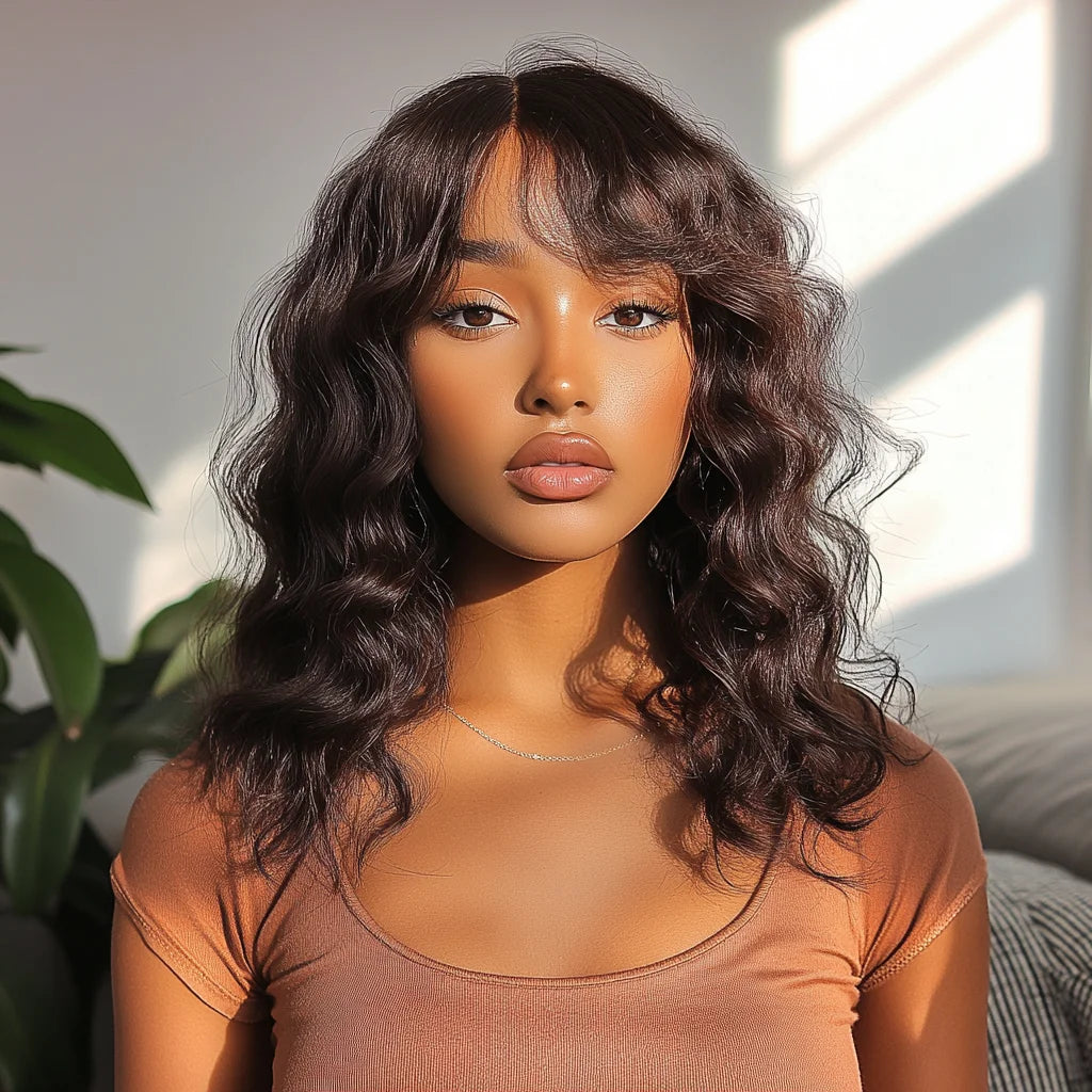 Perruque Body Wave Courte Brun 2# & 4# — Cheveux Brésiliens Naturels Prêt-à-Porter