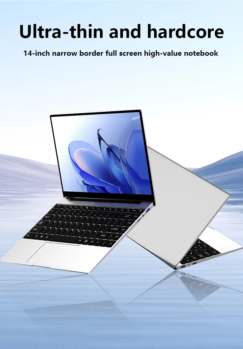 PC Portable Ultra Slim 14.1" — Intel N3700, 16 Go RAM, SSD jusqu'à 2 To, Windows 11 Pro