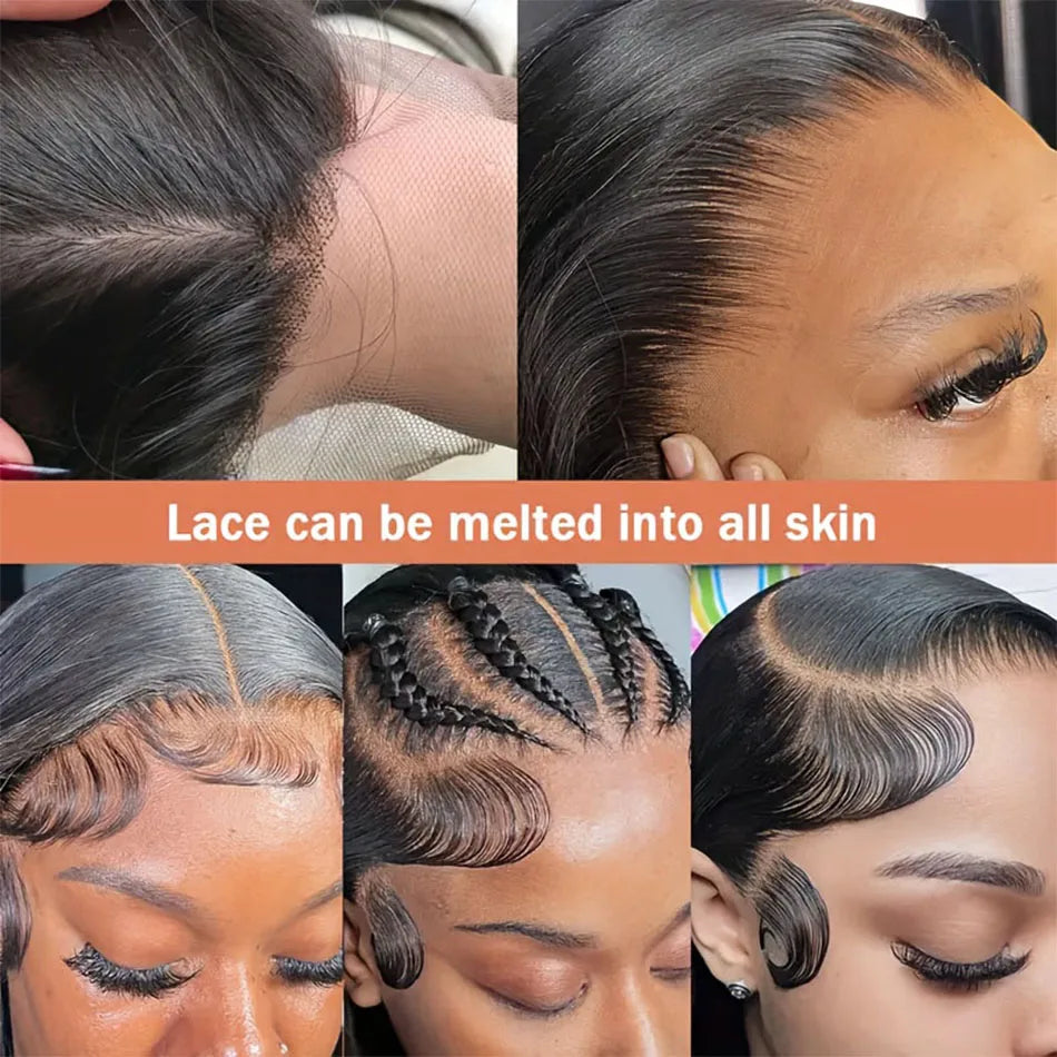 Perruque Lisse Sans Colle 360 Lace Front HD 5x5 — Cheveux Brésiliens Noir Naturel 30 Pouces Pré-Épilée