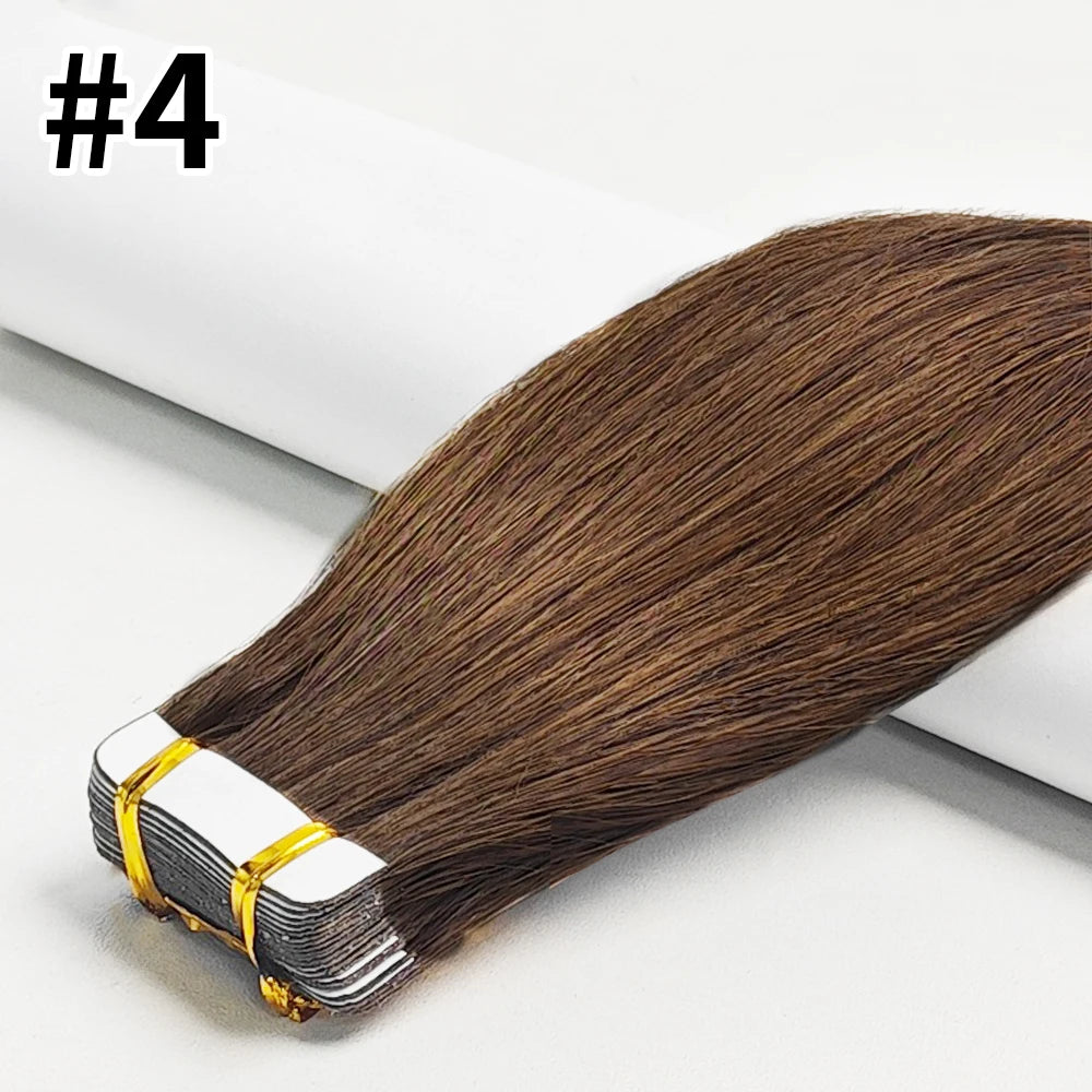 Extensions Tape-In Cheveux Humains Remy Lisse — 20 Pièces Seamless Skin Weft Noir Naturel