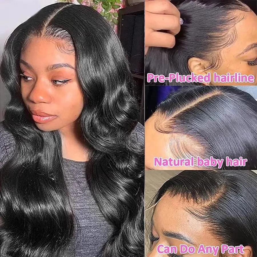 Perruque Body Wave Noir Naturel 180% — Lace Front HD 13x4 Cheveux Brésiliens Pré-Épilée