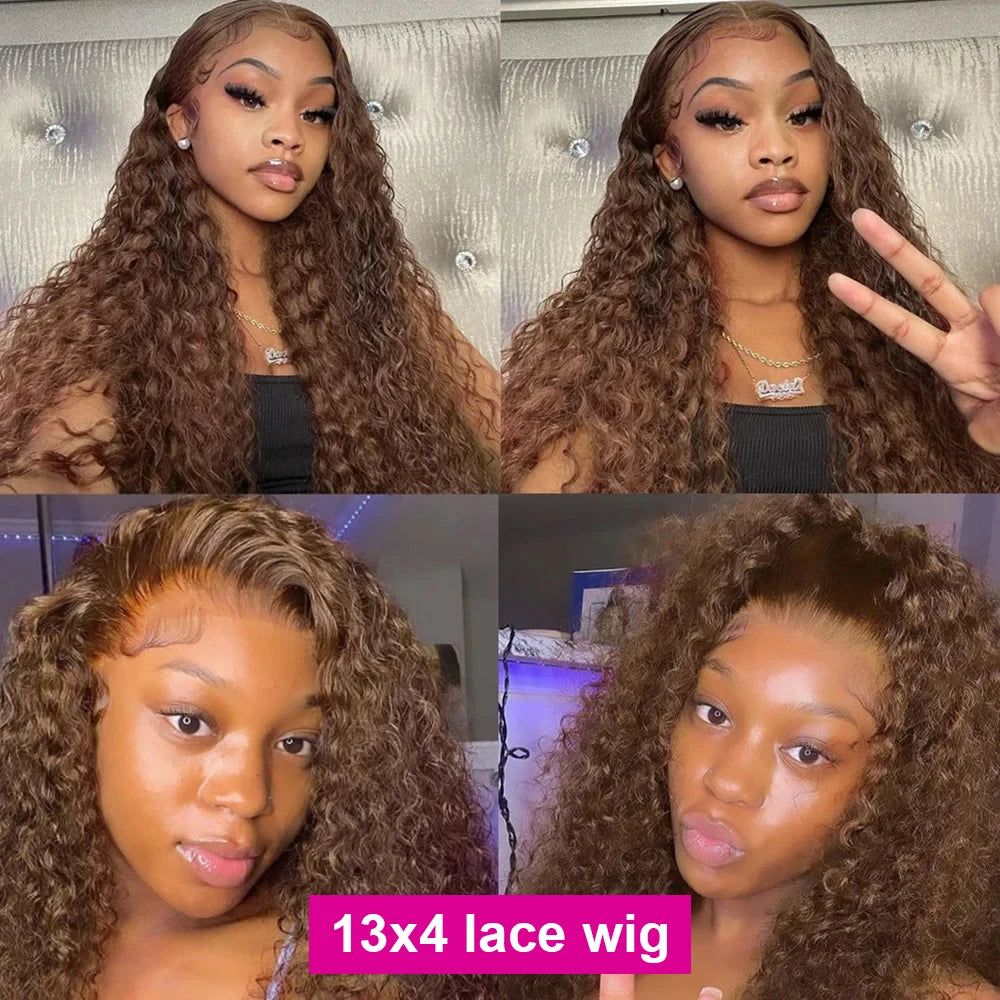 Perruque Deep Wave Chocolat 200% — Lace Front 13x6 HD Cheveux Brésiliens 30 à 38 Pouces