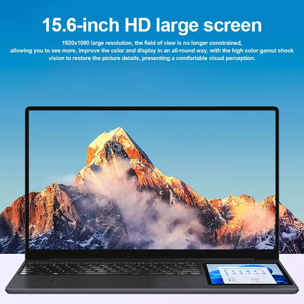 Ordinateur Portable CRELANDER 15.6" Double Écran — Intel N100, 16/32 Go RAM, SSD 1To/2To, Clavier RGB, Windows 11