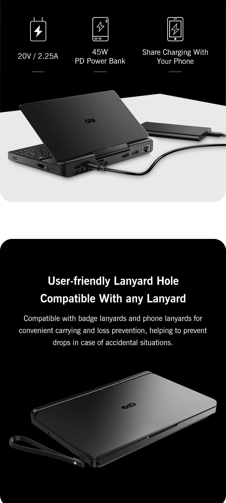 Mini PC Portable GPD MicroPC 2 — Intel Core i3-N350, 16 Go RAM, 512 Go SSD, Écran 7", Windows 11