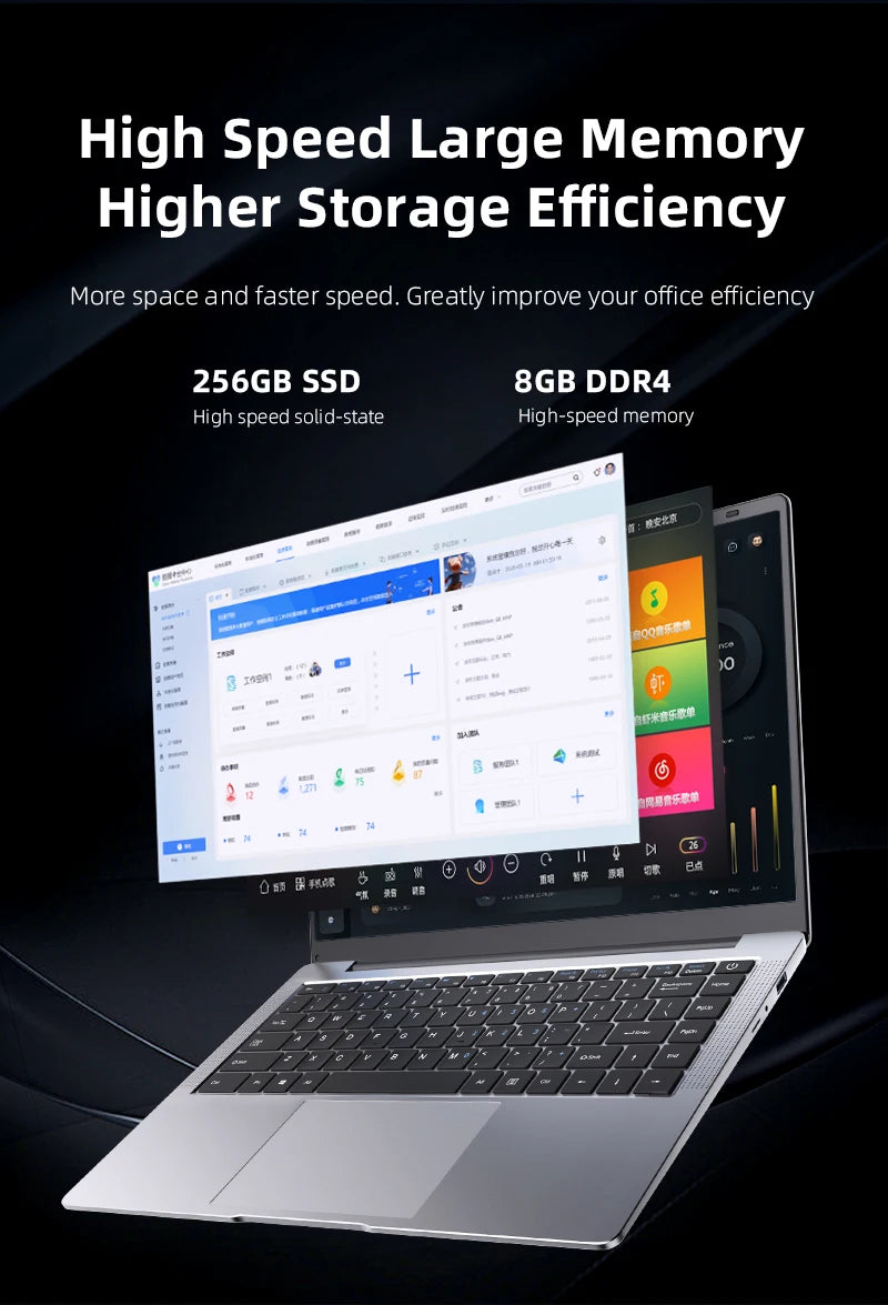 Ordinateur Portable BYONE 14" — Intel Celeron N4000, 8 Go RAM, SSD 256/512 Go, Windows 11