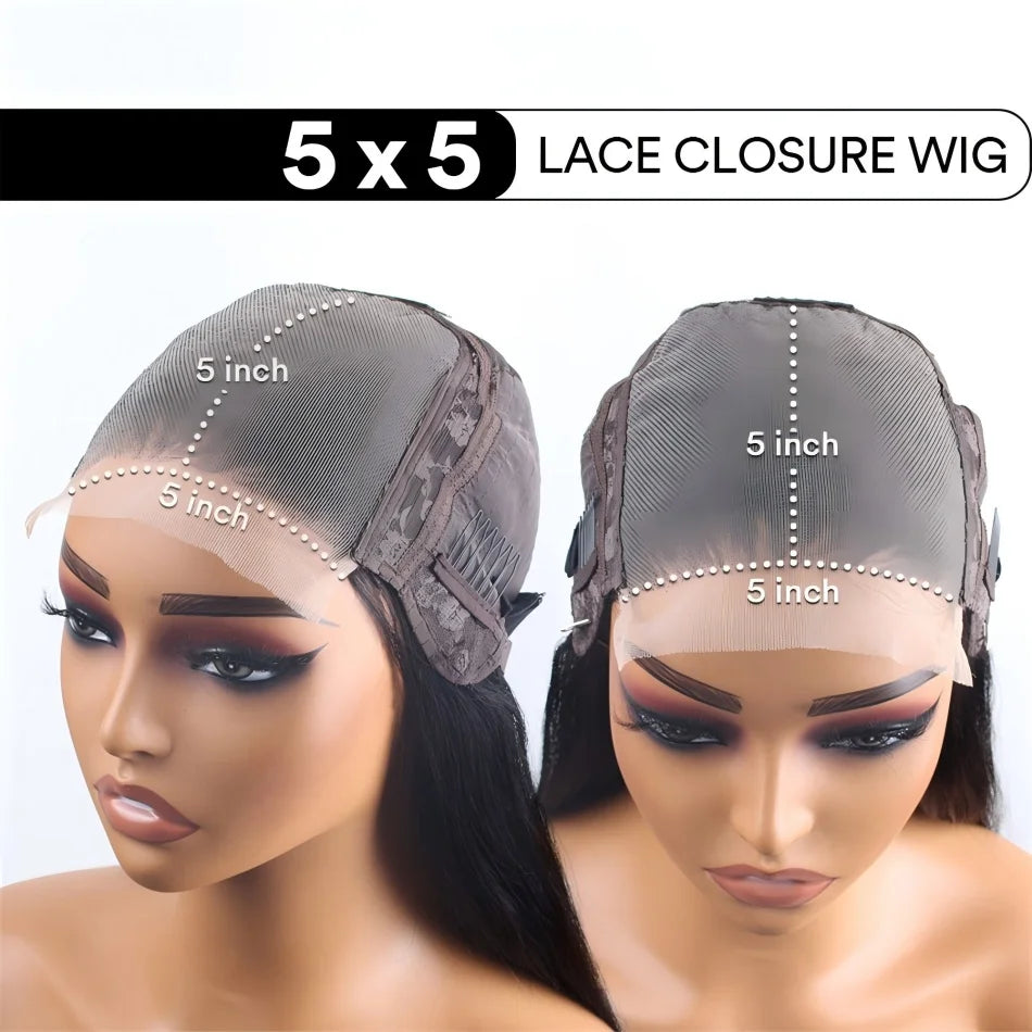 Perruque Lisse Sans Colle 360 Lace Front HD 5x5 — Cheveux Brésiliens Noir Naturel 30 Pouces Pré-Épilée