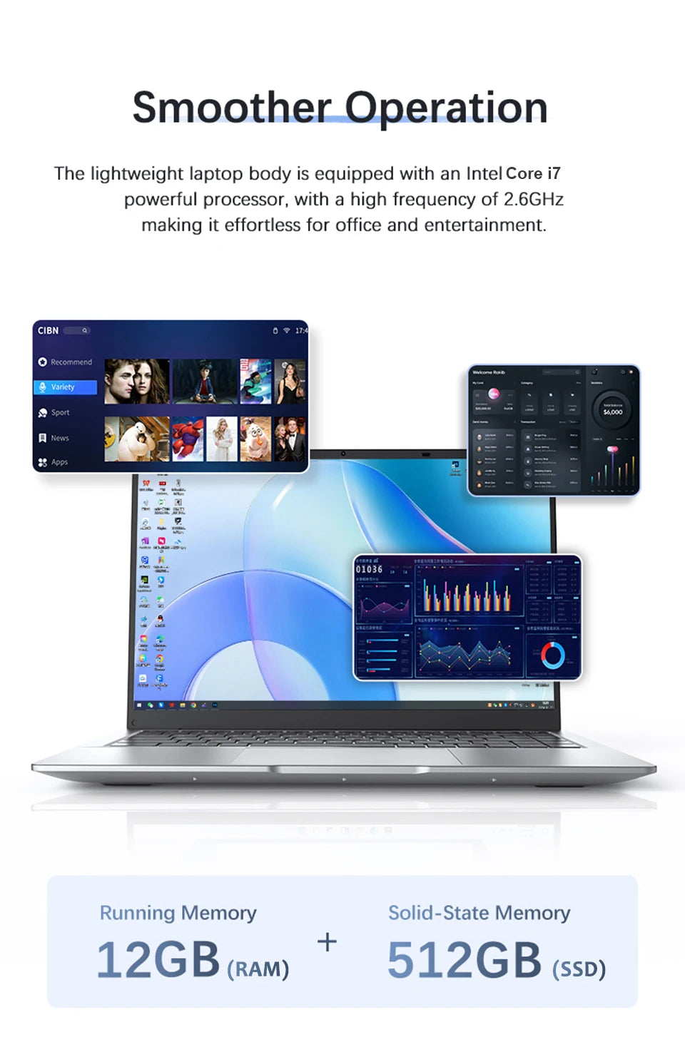Ordinateur Portable 2026 14.1" Intel Core i7-8650U / Atom A3950 — 12 Go DDR3, SSD 1To/2To, Écran 4K, WiFi 5, Windows 11