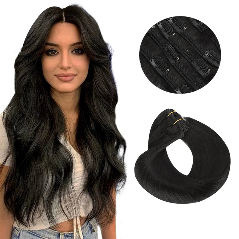 Extensions Clip-In Cheveux Humains Remy — Balayage Brun Naturel, Miel & Ombré 14 à 22 Pouces