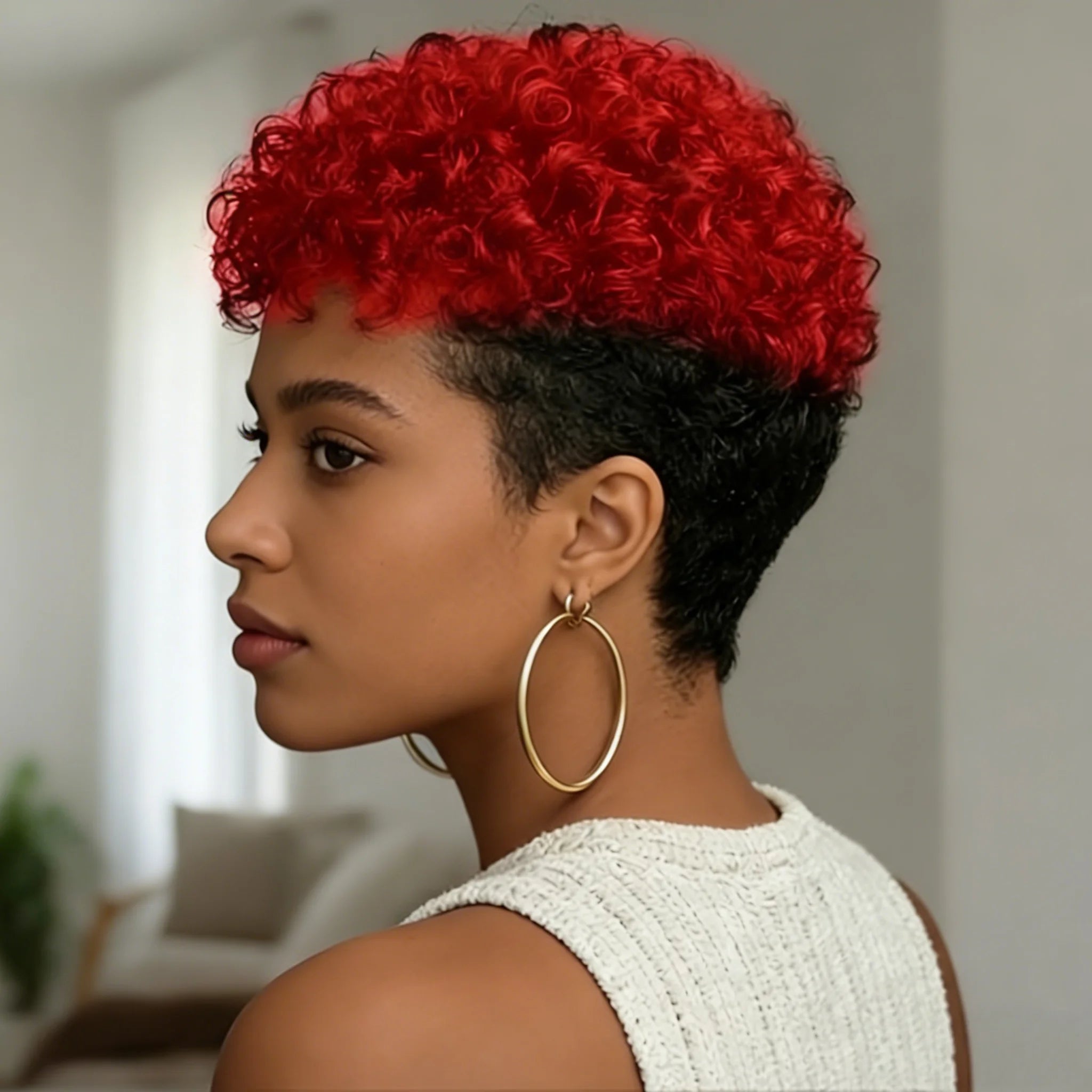 Perruque Pixie Cut Kinky Curly Courte — Cheveux Birmans Remy 6 Pouces Machine Made