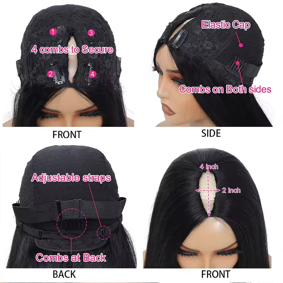 Perruque U Part / V Part Body Wave Sans Colle 200% — Cheveux Brésiliens 30 à 32 Pouces