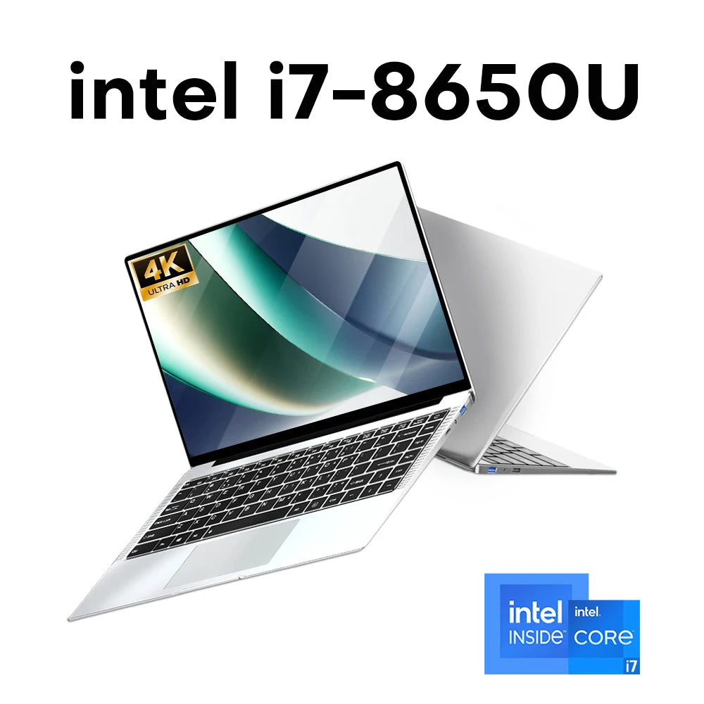 Ordinateur Portable 2026 14.1" Intel Core i7-8650U / Atom A3950 — 12 Go DDR3, SSD 1To/2To, Écran 4K, WiFi 5, Windows 11