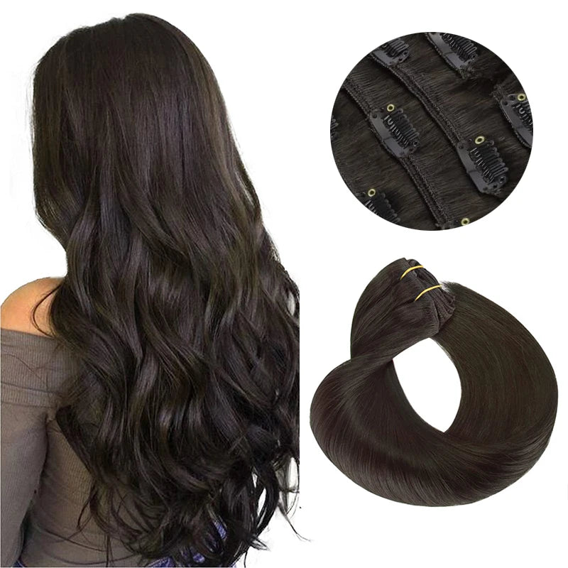 Extensions Clip-In Cheveux Humains Remy — Balayage Brun Naturel, Miel & Ombré 14 à 22 Pouces