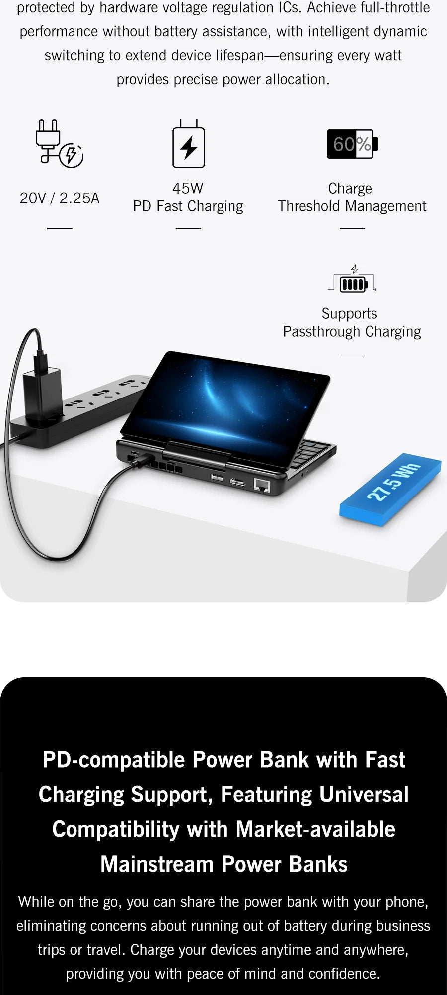 Mini PC Portable GPD MicroPC 2 — Intel Core i3-N350, 16 Go RAM, 512 Go SSD, Écran 7", Windows 11