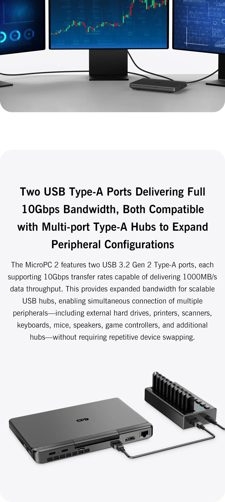 Mini PC Portable GPD MicroPC 2 — Intel Core i3-N350, 16 Go RAM, 512 Go SSD, Écran 7", Windows 11