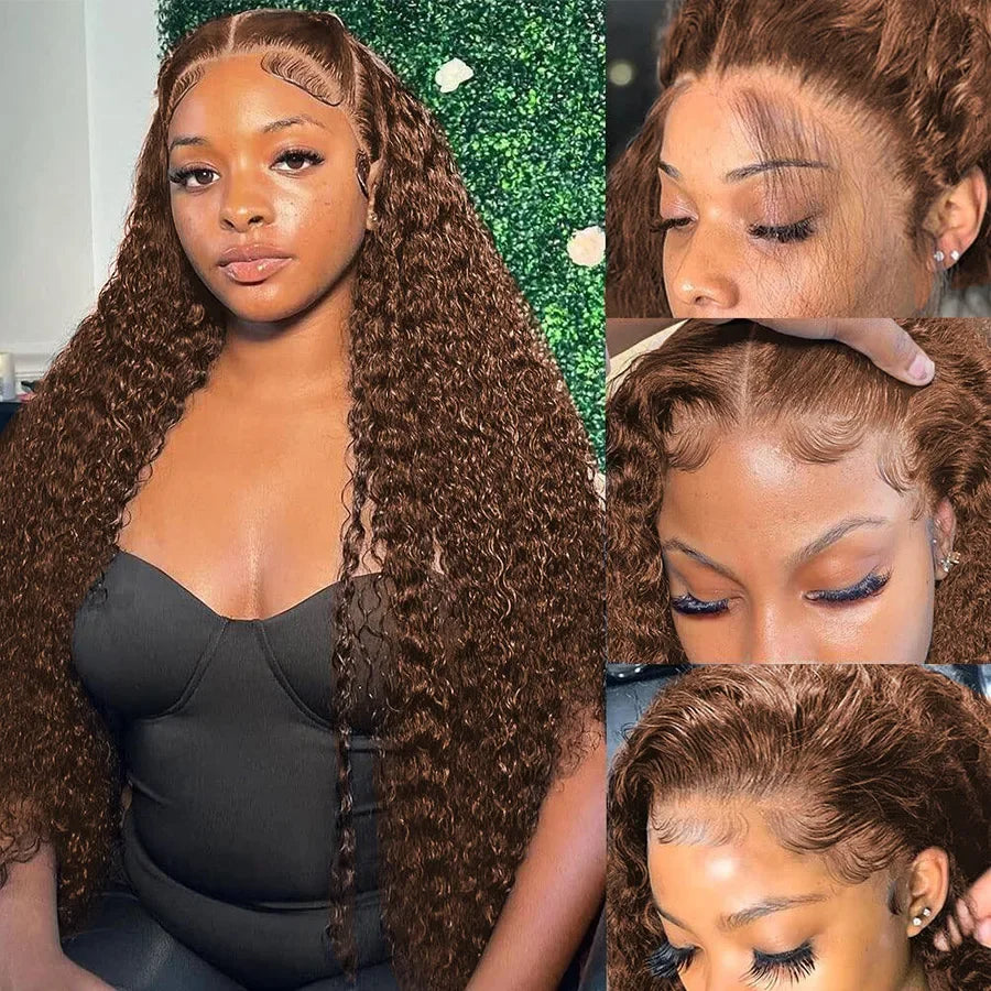 Perruque Deep Wave Chocolat 200% — Lace Front 13x6 HD Cheveux Brésiliens 30 à 38 Pouces