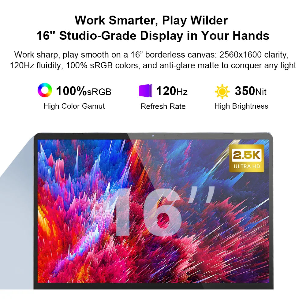 Ordinateur Portable Ninkear A15 Pro 16" — AMD Ryzen 5, Écran 2.5K 120Hz, 16 Go DDR4, SSD 1To, Empreinte, Windows 11