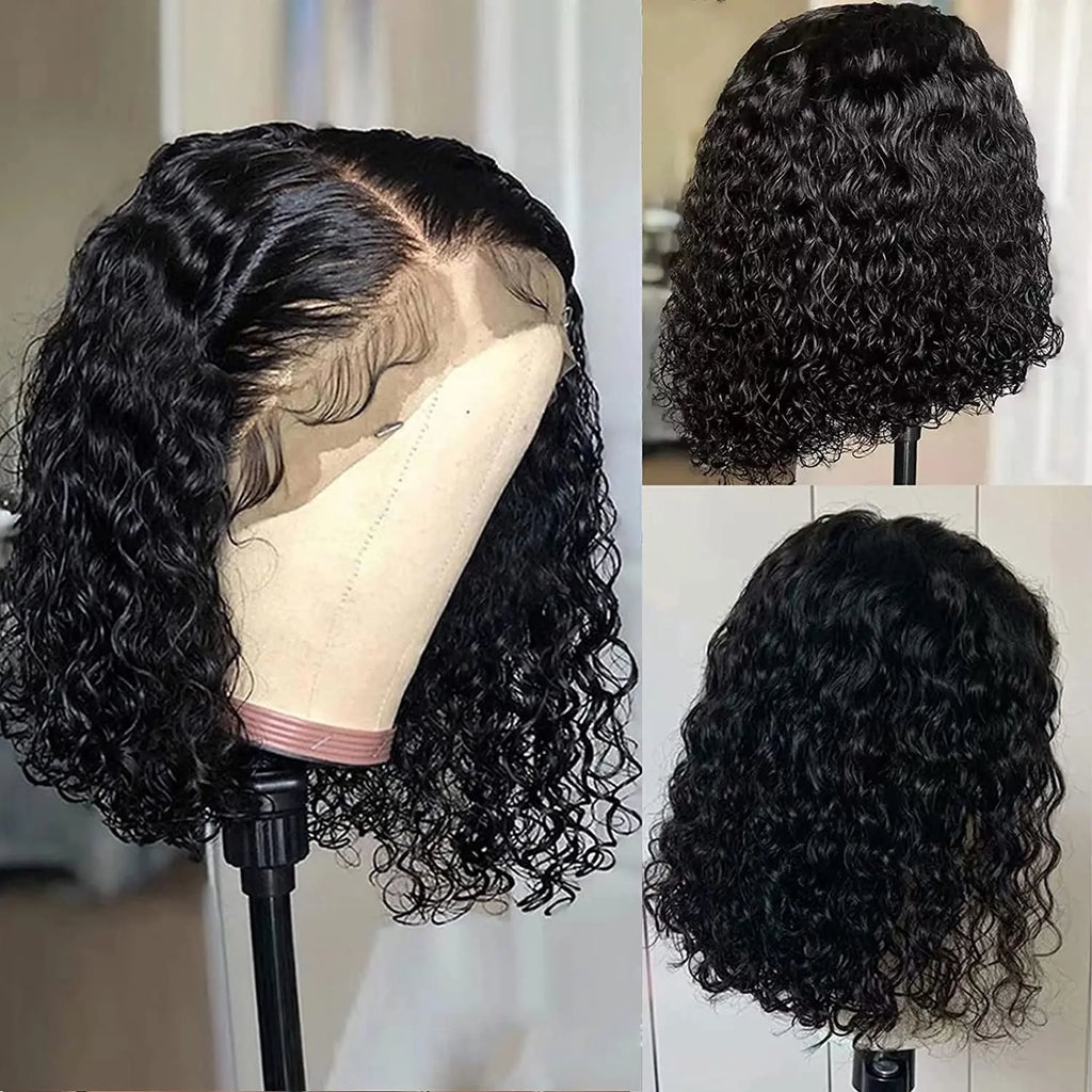 Perruque Bob Courte Deep Wave Curly — T Part Lace HD Cheveux Brésiliens Remy 100% Naturels