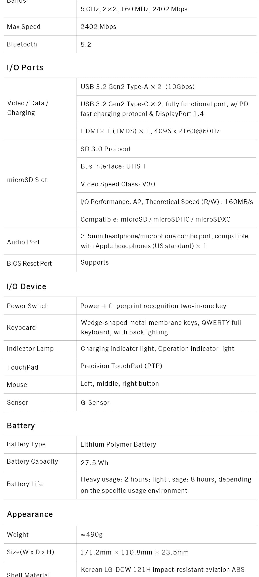 Mini PC Portable GPD MicroPC 2 — Intel Core i3-N350, 16 Go RAM, 512 Go SSD, Écran 7", Windows 11