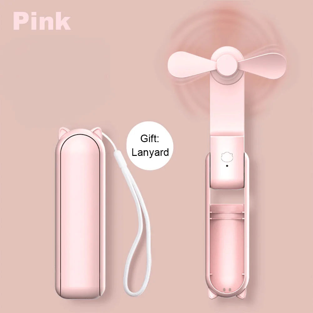 Mini Ventilateur Portable Rechargeable USB – 3 Vitesses, Pliable avec Batterie Intégrée 2000mAh