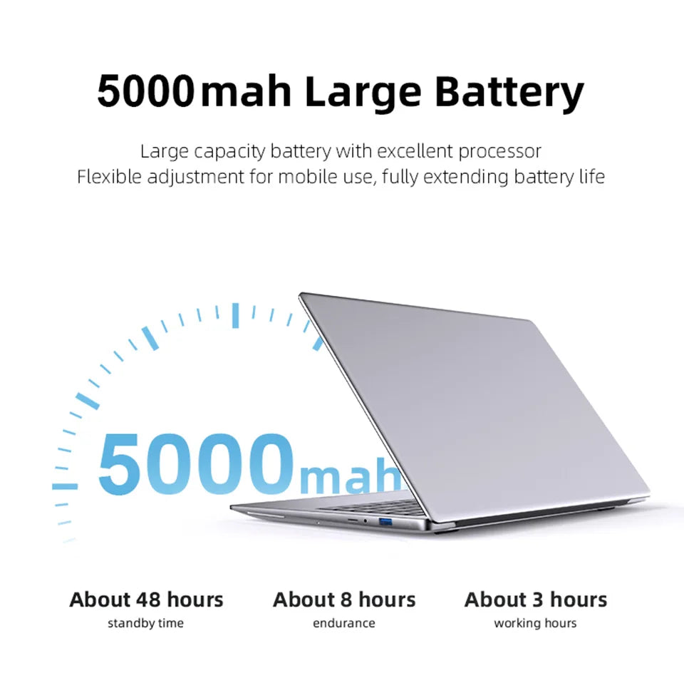 Ordinateur Portable Ultra-Slim 14.1" Intel Atom A3950 — 12 Go RAM, SSD M.2, Écran Full HD IPS, Windows 11 Pro