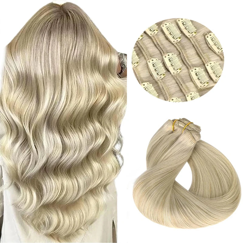 Extensions Clip-In Cheveux Humains Remy — Balayage Brun Naturel, Miel & Ombré 14 à 22 Pouces