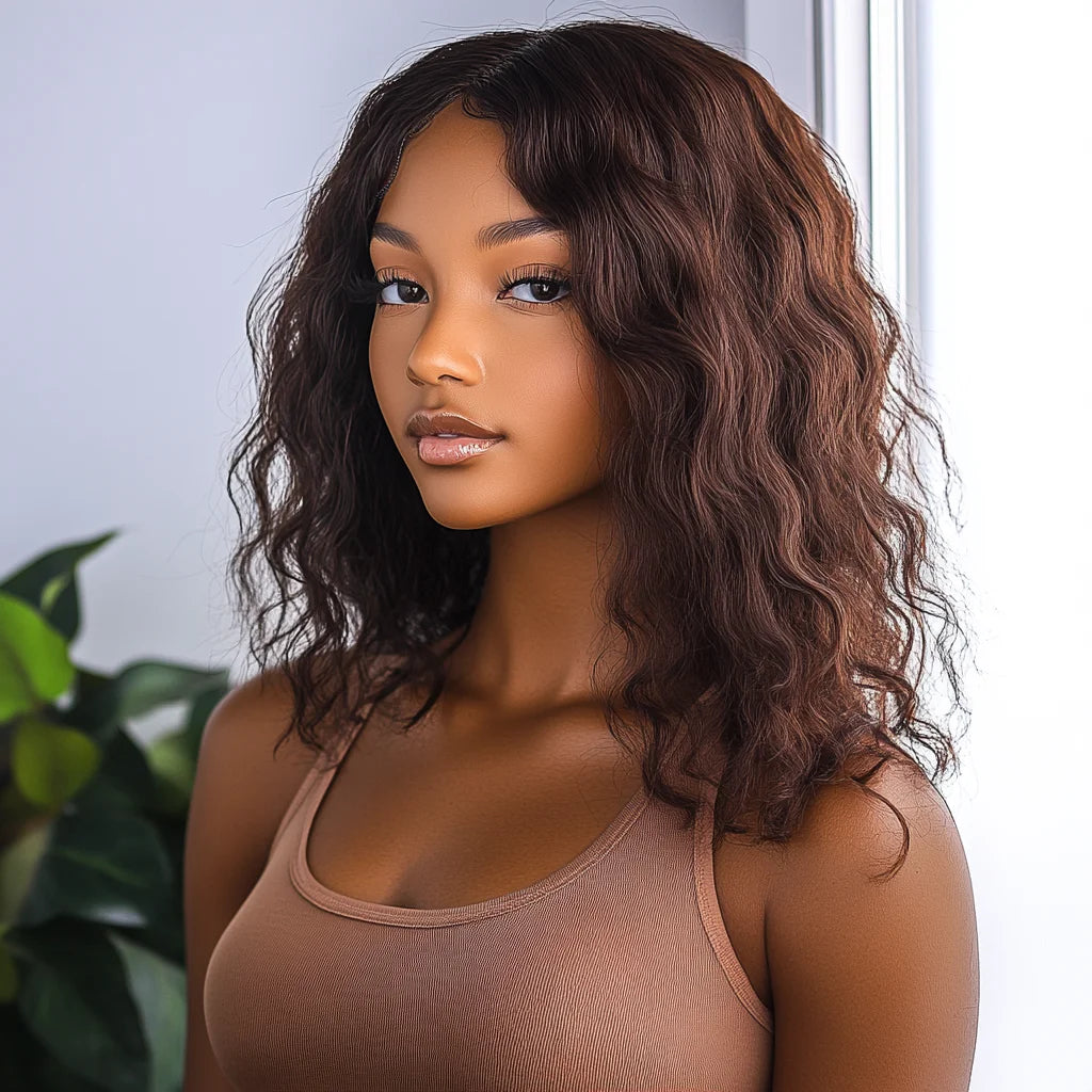 Perruque Body Wave Courte Brun 2# & 4# — Cheveux Brésiliens Naturels Prêt-à-Porter
