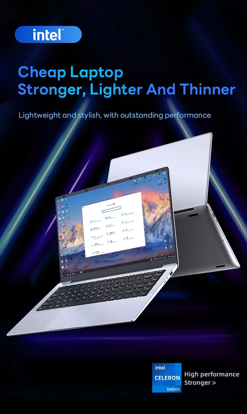 Ordinateur Portable BYONE 14" — Intel Celeron N4000, 8 Go RAM, SSD 256/512 Go, Windows 11