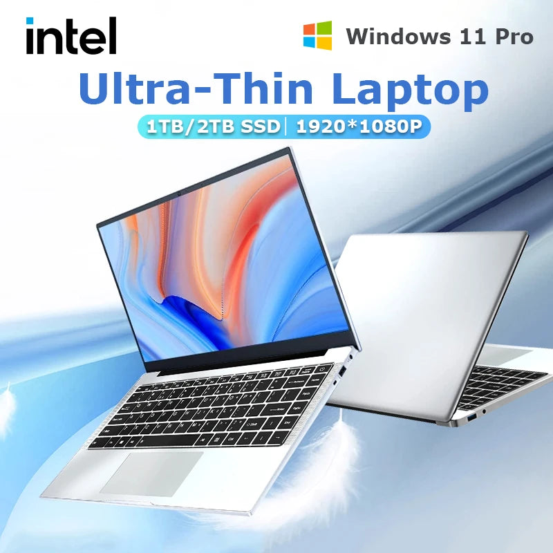 Ordinateur Portable Ultra-Slim 14.1" Intel Atom A3950 — 12 Go RAM, SSD M.2, Écran Full HD IPS, Windows 11 Pro