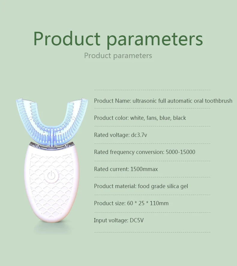 Brosse à Dents Électrique Intelligente en U – 360° Sonique, Silicone, Charge USB